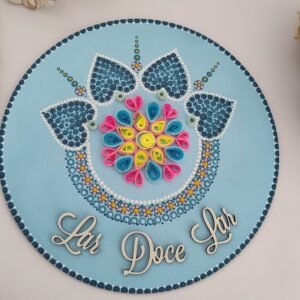 Mandala Azul Decorativa “Lar Doce Lar” — MDF, Quilling e Pontilhismo (25cm)