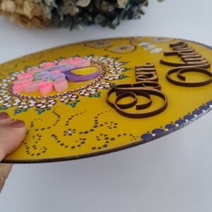 Mandala Amarela Decorativa “Bem Vindo” — MDF, Quilling, Espelhos e Pontilhismo (25cm)